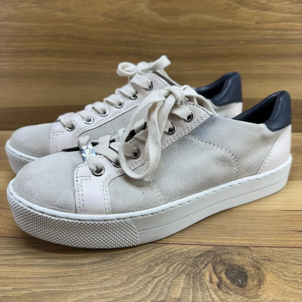 Coach Paddy Sneakers Chunky Low Top Womens 6 Cream Suede Navy Leather Casual